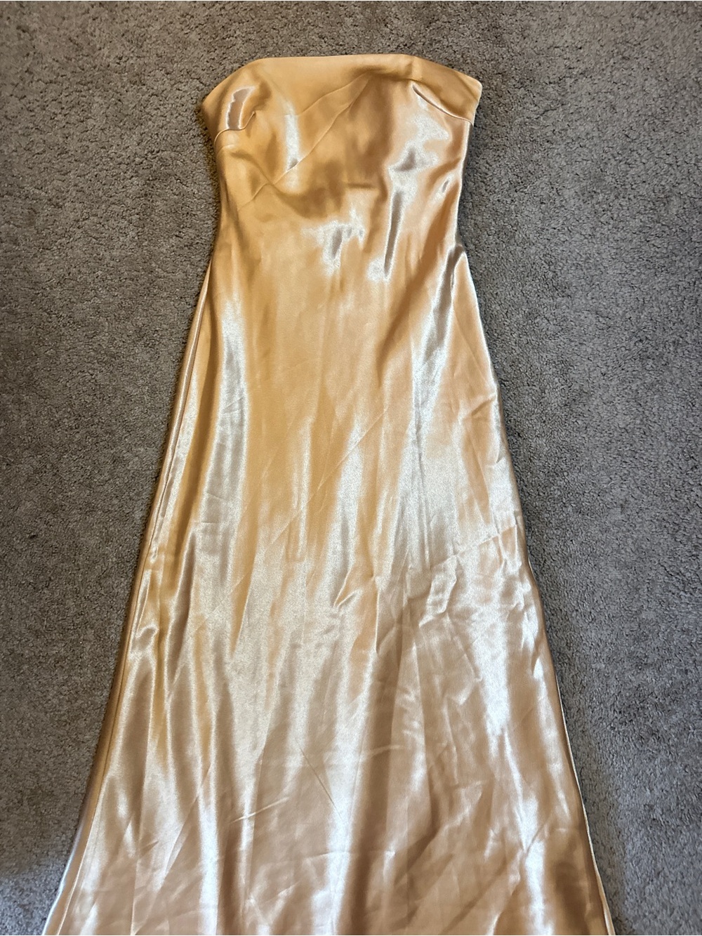 Strapless Satin Slip Dress in Yellow Gold